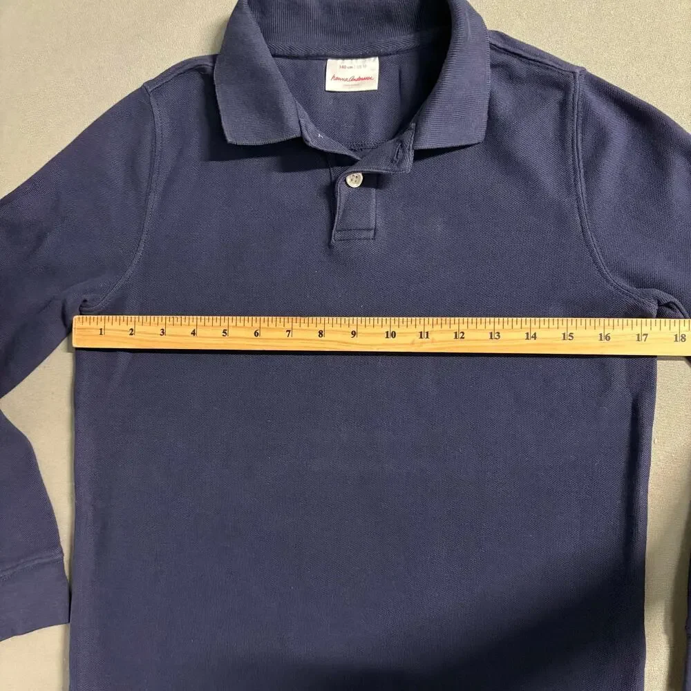 Hanna Andersson Long Sleeve Polo Shirts Kids 10 Red Navy Organic Cotton
